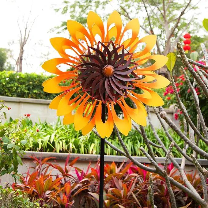 Sunflower Wind Spinners, 360 Degrees Swivel Metal Wind Sculptures, 76" Large Garden Pinwheels for Yard Lawn Patio Decor by GreenHaven Gardens