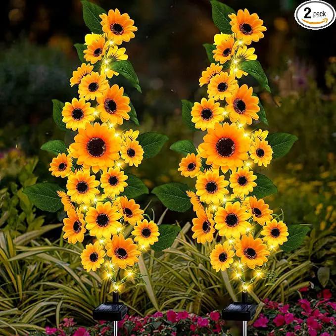 Solar Garden Lights Outdoor, 2 Pack Sunflower Lights with 46 Lifelike Sunflower, Waterproof 90 Bright LED Fall Garden Decor Solar Flowers for Patio Flowerbed Yard, Gift for Mom by GreenHaven Gardens