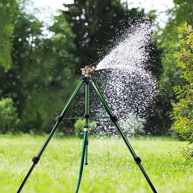 Biswing Impact Sprinkler Head on Tripod Base, Heavy Duty Lawn Sprinklers, 360 Degree Large Area Irrigation, Brass Sprinkler Nozzle & Solid Alloy Metal Extension Legs Flip Locks, 2 Pack by GreenHaven Gardens