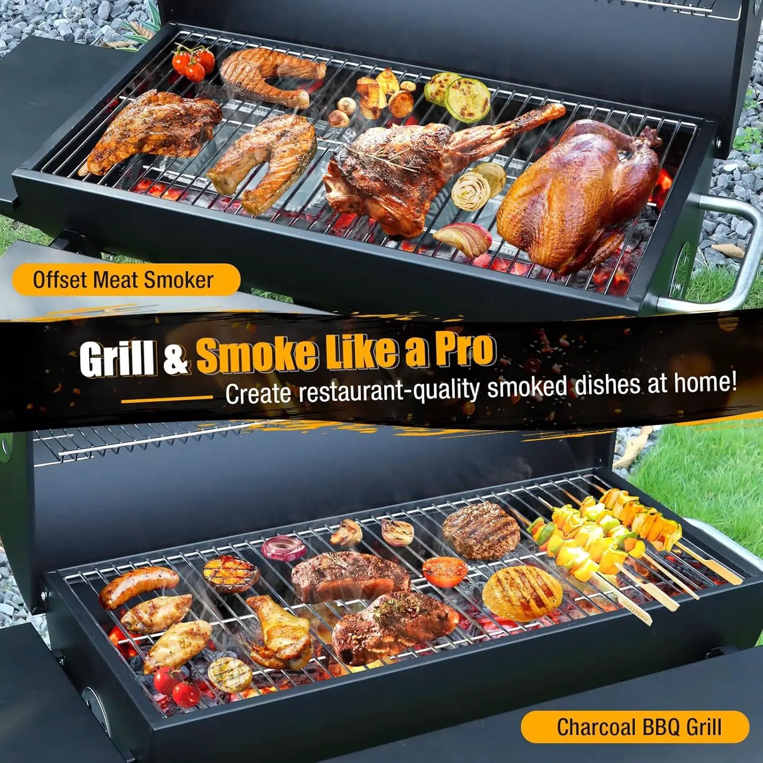 Charcoal BBQ Grills Outdoor: Spacious Barrel Barbecue Grill with Side Front Table - Premium BBQ Smoker Combo for Backyard Cooking Patio Grilling Tailgating Party Camping Picnic by GreenHaven Gardens
