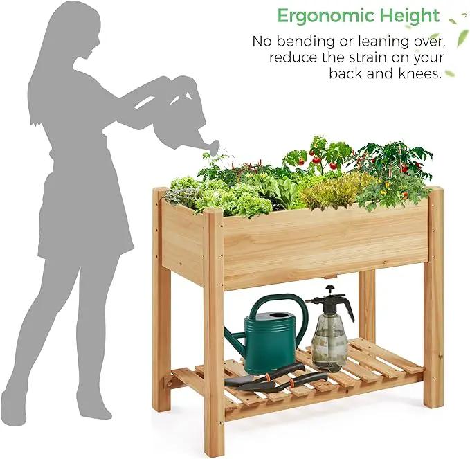 Yaheetech 34x18x30in Horticulture Raised Garden Bed Planter Box with Legs & Storage Shelf Wooden Elevated Vegetable Growing Bed for Flowers, Plants, Backyard, Patio, Balcony, Light Brown by GreenHaven Gardens