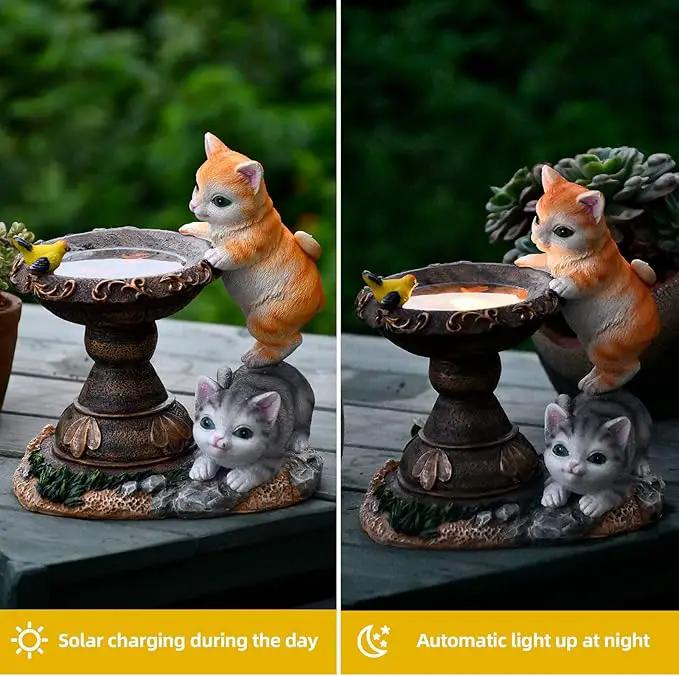 Cat Garden Figurines Outdoor Decor Solar Statue with LED Lights for Patio Lawn Yard Art Decoration Housewarming Garden Gift by GreenHaven Gardens
