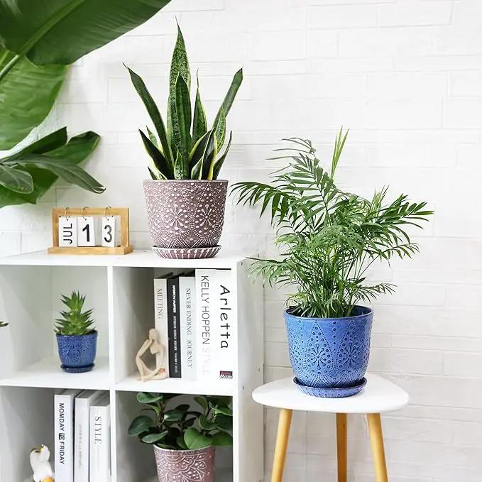 Gepege 8 Inch Plant Pot for Indoor Plants, Ceramic Planter with Drainage Holes and Saucers Large Flower Pot by GreenHaven Gardens