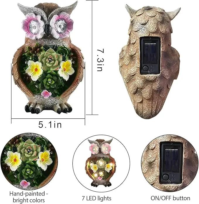 Owl Garden Statue,Solar Garden Statues with Flower LED Lights, Resin Owl Figurine for Lawn Patio Porch Yard Deco Gifts for Women/Mom/Grandma by GreenHaven Gardens