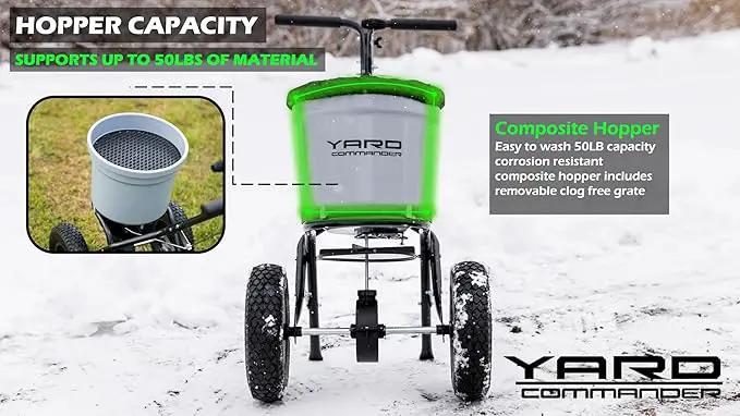 Yard Commander - Commercial 50 LB Walk-Behind Push Broadcast Spreader - 10-12 Foot Spread - Fertilizer, Salt & Grass Seed - Clog Free Design - Fully Enclosed Gear Box - Adjustable Drop Rate by GreenHaven Gardens