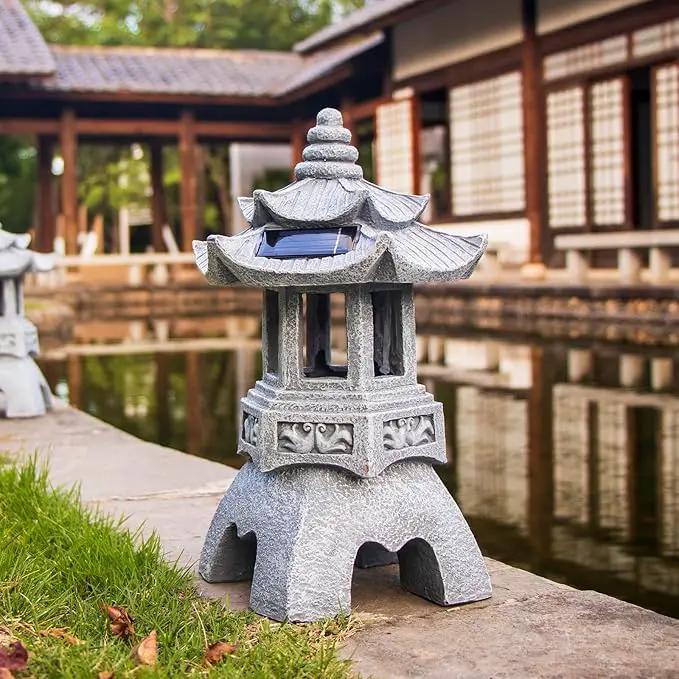 DIBIEECN 2 Pack Japanese Pagoda Garden Statues, Solar Lights for Patio Outdoor, Zen Landscape Lighting, Asian Outdoor Decor for Patio Yard Backyard, Gifts for Women Mom Grandmon by GreenHaven Gardens