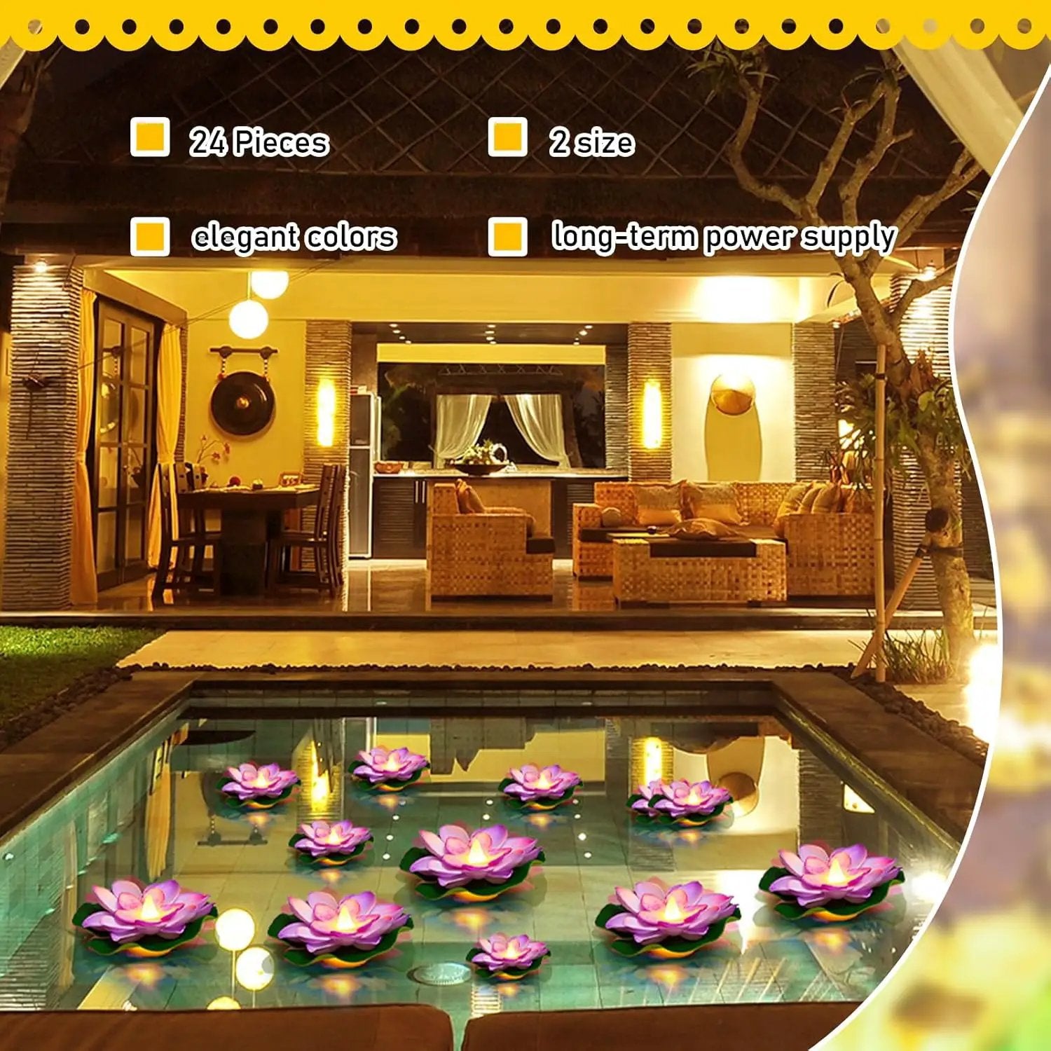 Liliful 24 Pcs Diwali Lotus Decoration Pool Floating Lights, Artificial Flowers Lotus with LED,Lily Pads Water Lantern for Indian Puja Home Decoration(3.94 Inch, 5.91 Inch,Purple) by GreenHaven Gardens