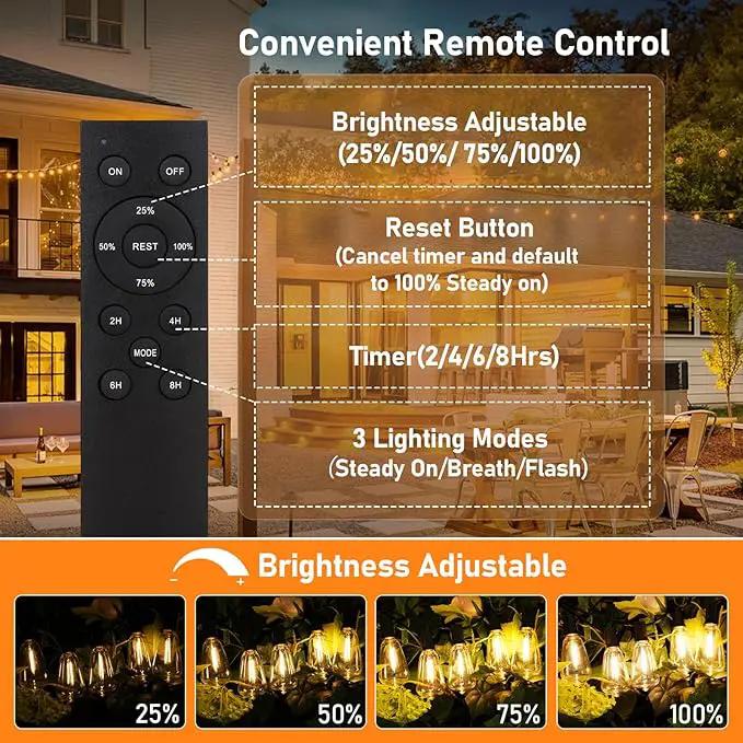 150FT Solar String Lights for Outside, Solar Powered Patio Lights with 52 Shatterproof ST38 Edison Bulbs & Remote Control,Dimmable LED Solar String Lights for Outside Waterproof by GreenHaven Gardens