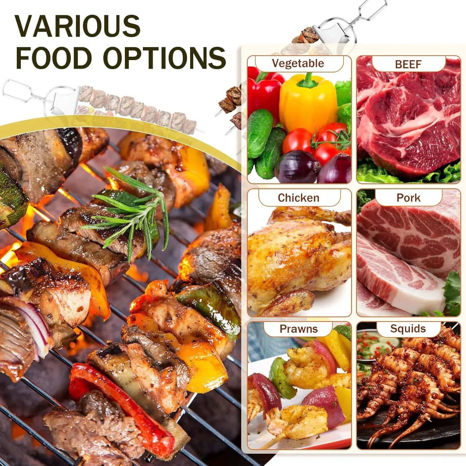 4PCS Kabob Skewers for Grilling, 14'' Stainless Steel Kebab Skewers, 3 Prong Metal Grill Skewer with Push Bar Slider, Skewer Sticks for Meat Veggies Fruits Marshmallows, BBQ Barbecue Accessories by GreenHaven Gardens