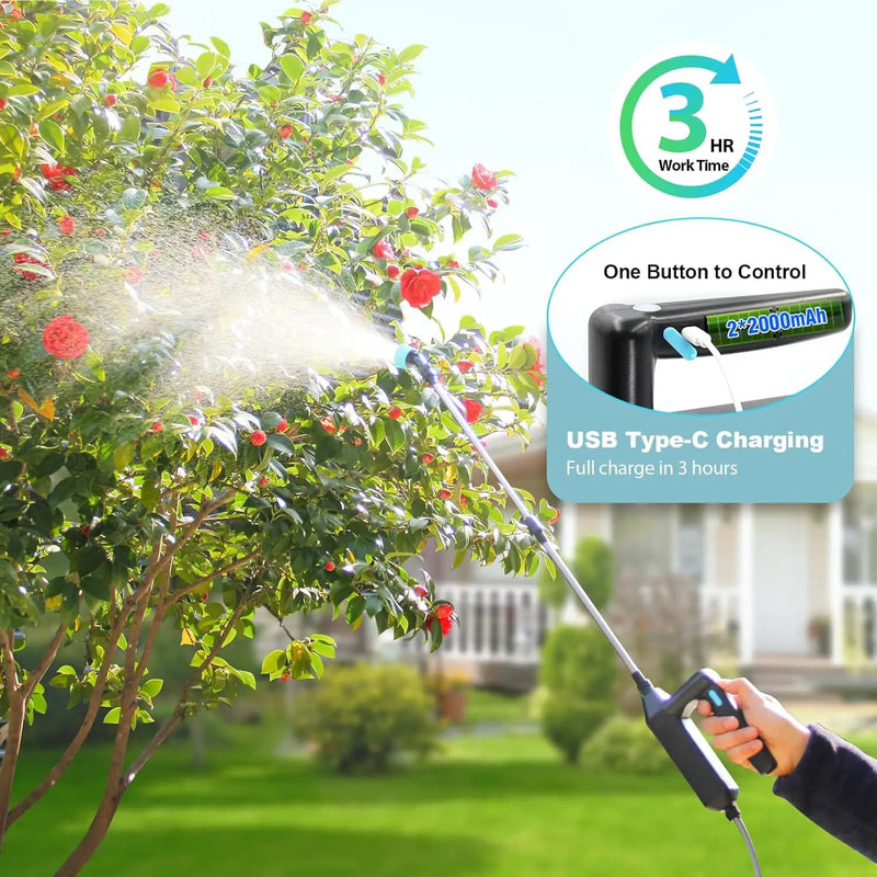 Battery Powered Sprayer 2 Gallon, Upgrade Powerful Electric Garden Sprayer with 3 Mist Nozzles, Rechargeable Handle, Retractable Wand, Adjustable Shoulder Strap for Lawn,Garden,Cleaning by GreenHaven Gardens