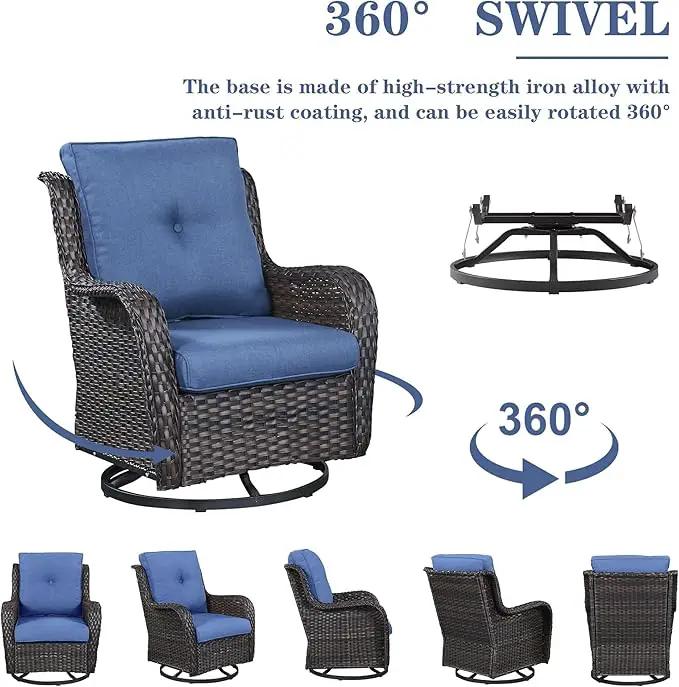 Outdoor Patio Furniture Set - 7 Piece Brown Wicker Conversation Patio Furniture Set All Weather Swivel Chairs with Ottoman and Loveseat Glider Chair for Deck Balcony Backyard by GreenHaven Gardens