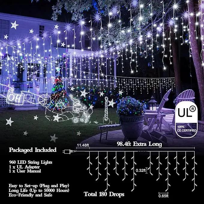98FT 960LED Christmas Lights Waterproof 8 Modes Christmas Lights Outdoor Decoration with Memory and Timer Hanging Fairy Lights Plug-in Curtain String Lights for Holiday Party Wedding Home by GreenHaven Gardens