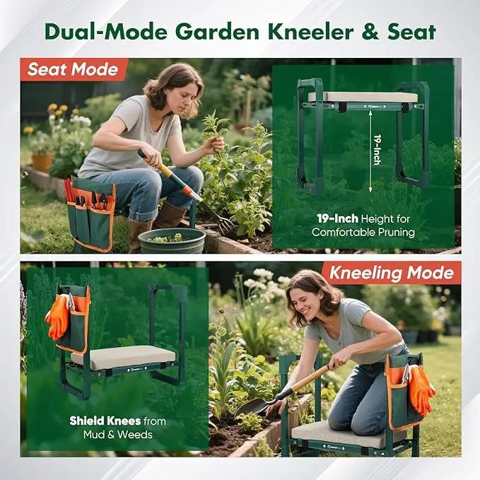 Garden Kneeler and Seat Foldable Kneeling Chair with Extendable Legs & Thickened Pad,Heavy Duty Foldable Gardener Stool with Tool/Storage Bags for Grandparents Gardeners by GreenHaven Gardens