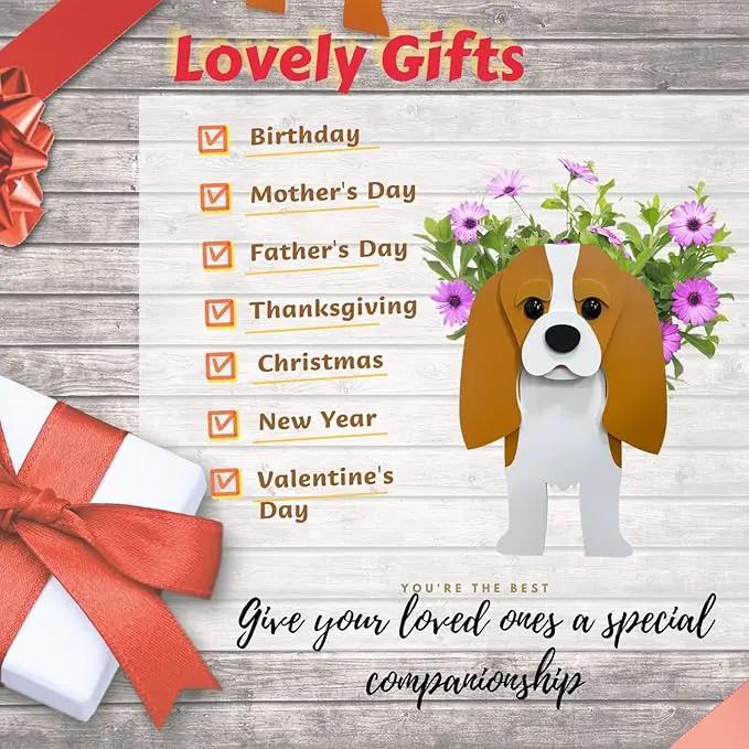 Brown King Cavalier Dog Planter Plant Pots,Cute Garden Dog Flower Planter,Large Dog Planters Birthday Gifts for Women,Office,Indoor/Outdoor Decor（9.84 * 6.77 * 16in） by GreenHaven Gardens