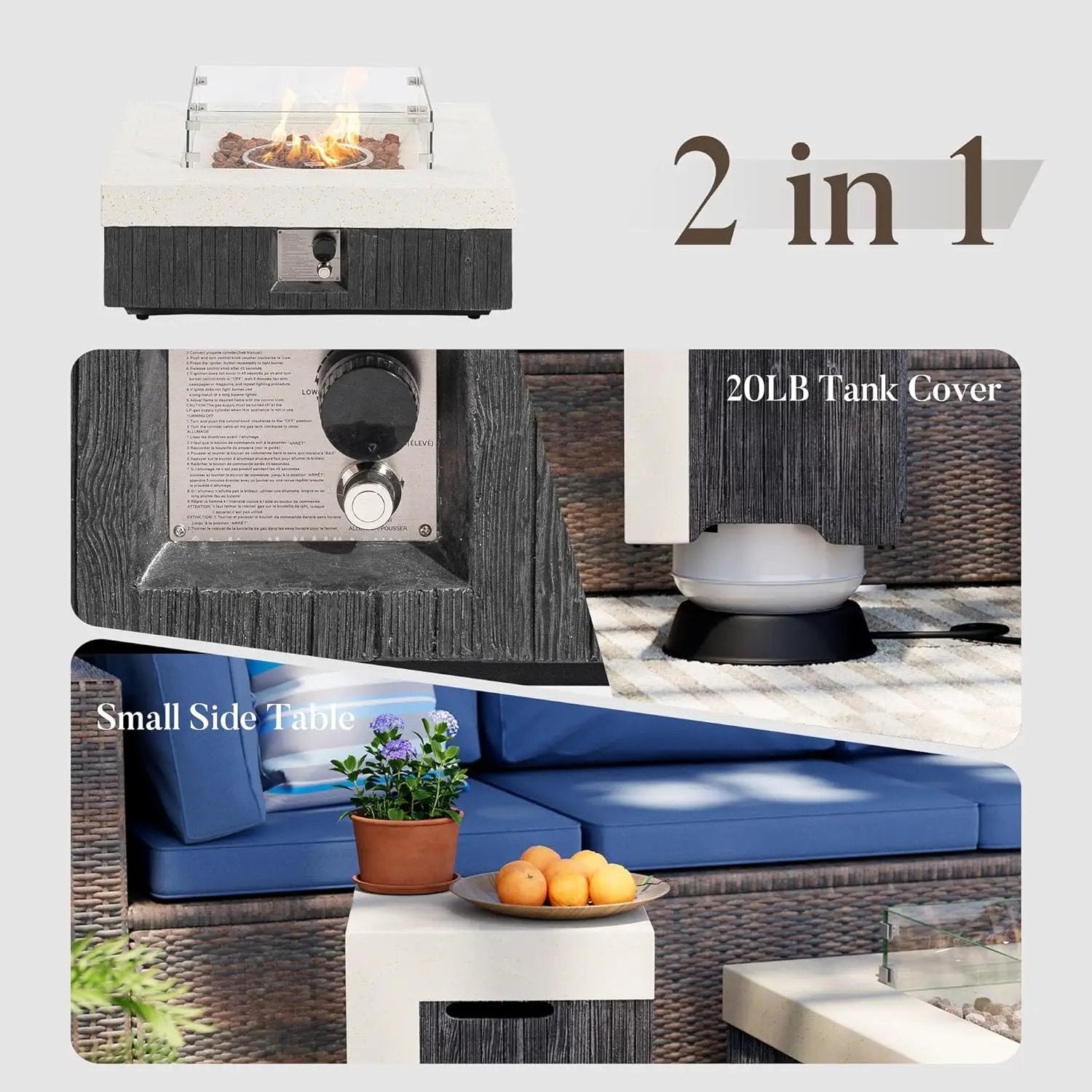COSIEST 35" Outdoor Propane Fire Pit Table w Tank Cover & Wind Guard, Square Gas Fire Pit Table with Concrete & Wood Grain Design, 50000BTU CSA Certified Fire Tables for Patio, Backyard, Garden by GreenHaven Gardens