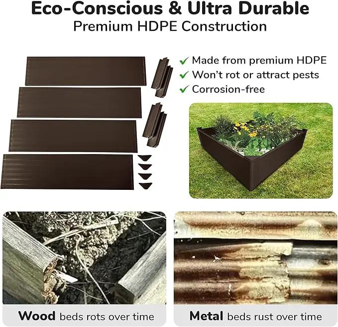 Raised Garden Bed - 4x4 ft Planter Box - Brown HDPE - No Tools Needed - DIY Kit for Urban Gardening, Flowers, Herbs & Vegetables - Made in The USA by GreenHaven Gardens
