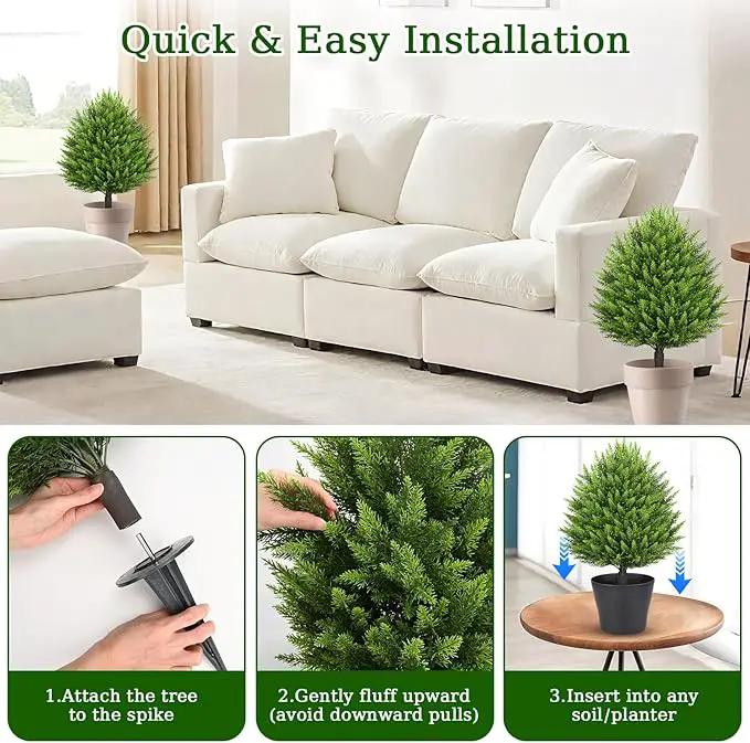 31" Artificial Cedar Topiary Ball Trees with Ground Spike,2 Pack Fake Pine Shrubs Bushes, UV Resistant Faux Evergreen Cypress Tree Plants for Indoor Outdoor Planters Front Porch Garden Decor by GreenHaven Gardens
