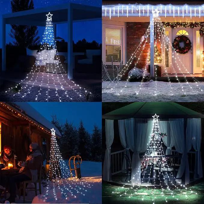 Toodour Christmas Decorations Outdoor Star Lights, 317 LED 10ft X 9 Waterfall Tree Lights with 12" Topper Star, 8 Lighting Modes Outside Christmas Lights for Yard Garden Holiday Decor (White) by GreenHaven Gardens