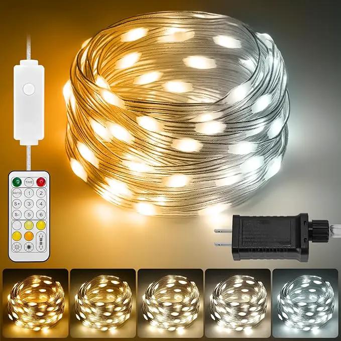 HOUHUI Fairy Lights Plug in,50Ft Warm to Cool White Indoor Outdoor String Light with Remote,8 Modes 2700K-6500K Dimmable White Fairy Twinkle Lights IP67 Waterproof for Christmas Bedroom Party Decor by GreenHaven Gardens