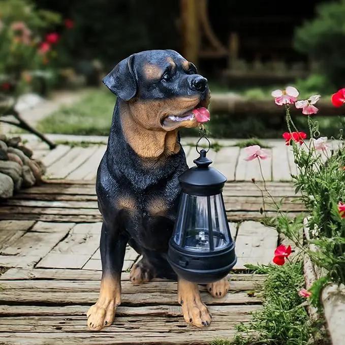 Notakia Resin Dog Rottweiler Statues and Sculptures with Solar Led Home Garden Decoration Windproof Lamp Outdoor Lighting Decor (Rottweiler &LED) by GreenHaven Gardens