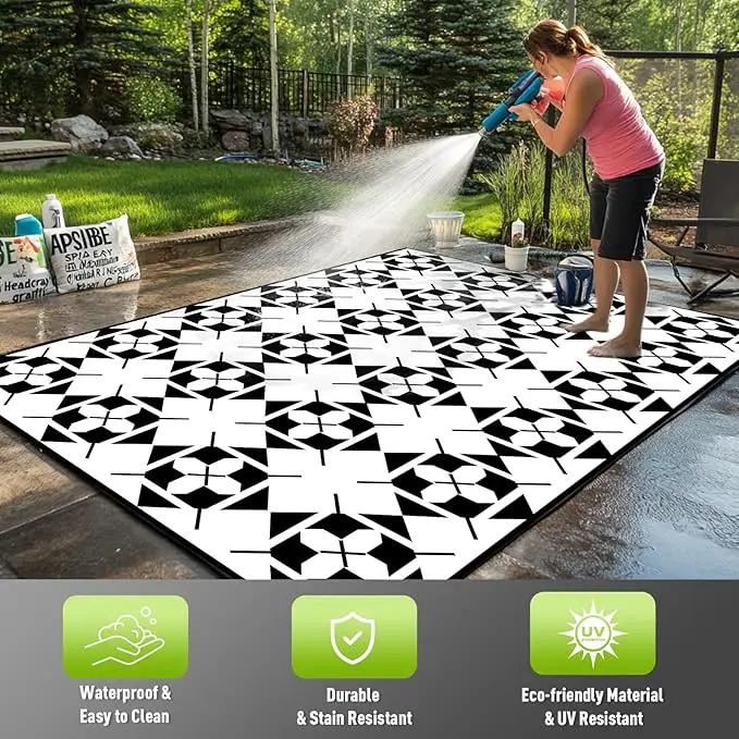 WILDROOTS 5x8 Feet Frame-in-Frame Plastic Outdoor Rug, Stain Resistant Waterproof Reversible Outdoor Patio Rug, Fade Resistant Camping Rug by GreenHaven Gardens
