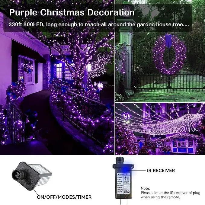 Purple Halloween Lights, 800LED 330FT Purple String Lights 8 Modes Timer Plug in Waterproof Indoor Outdoor Purple Christmas Lights for Halloween Christmas Garden Party Decoration by GreenHaven Gardens