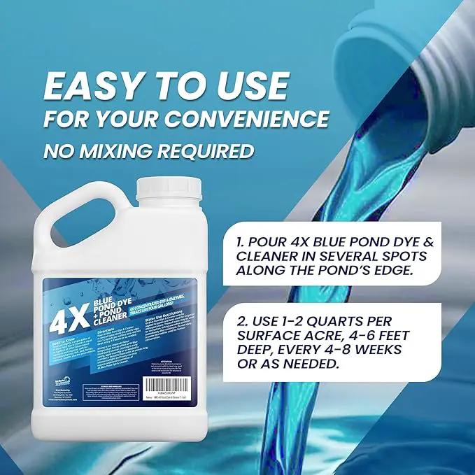 1 Gallon 4X Blue Pond Dye + Pond Cleaner, Blue Dye for Ponds and Lakes, 2-in-1 Lake Colorant + Enzymes, Makes Murky Water Clean & Beautiful, Keeps The Water Cool, Clear, and Ideal for Fish & Wildlife by GreenHaven Gardens