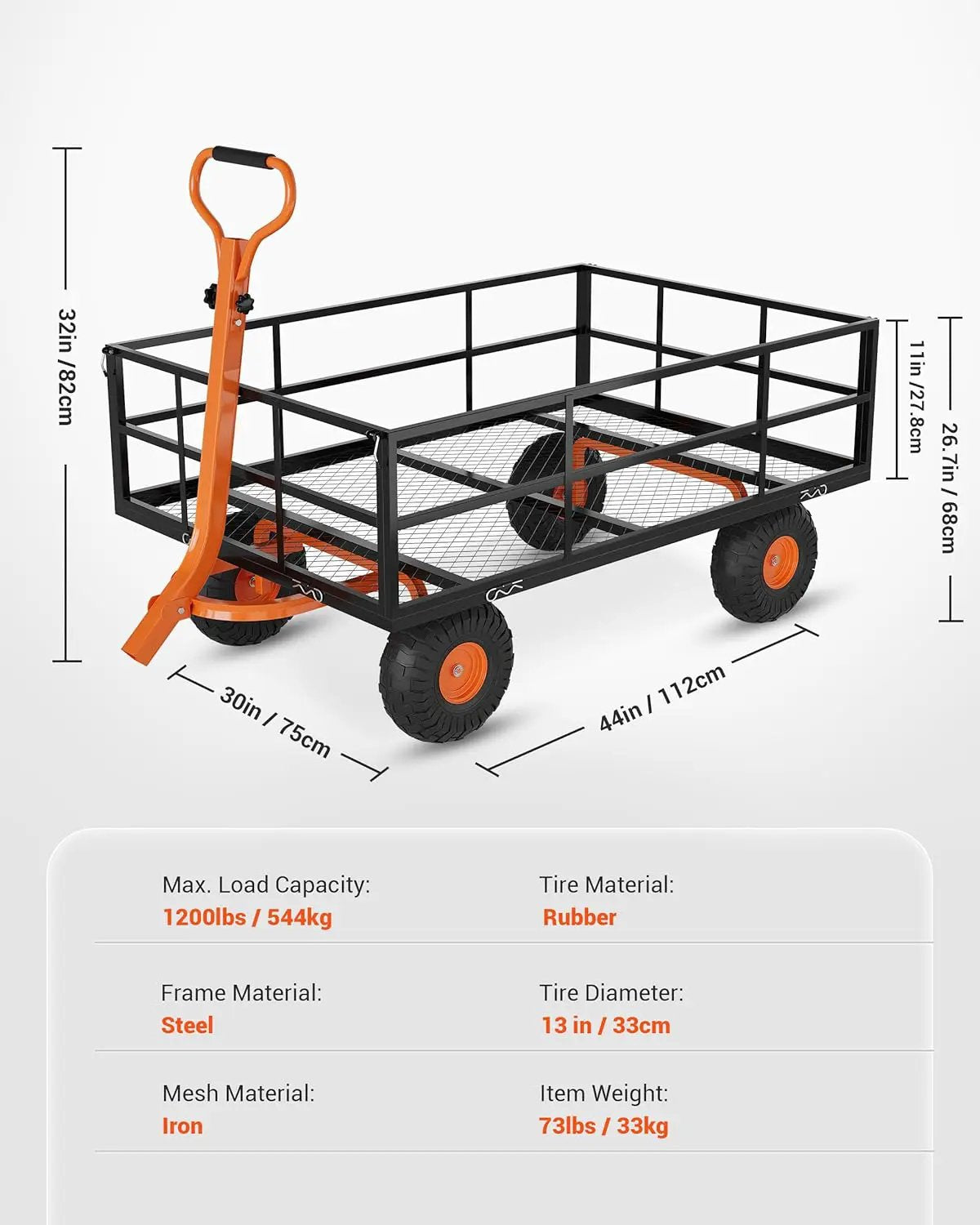 Heavy Duty Steel Garden Cart, 1200 LBS Capacity 3 in 1 Pullable Garden Wagon with 13" Wheels, for Gardening Soil, Tools, and Plant Transport by GreenHaven Gardens
