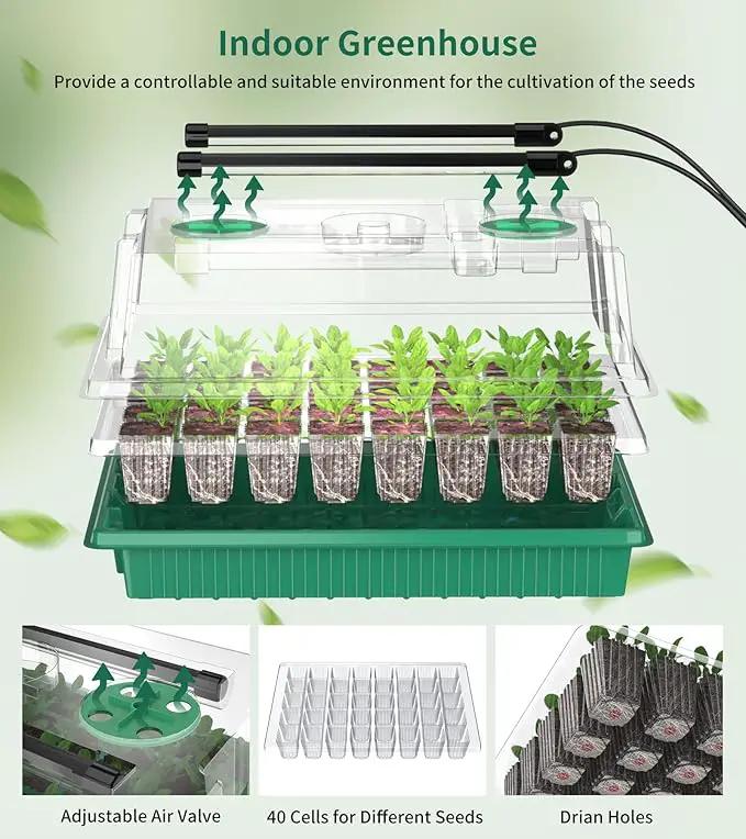 Seed Starter Tray, 80-Cells Seedling Starter Trays with Grow Light and Humidity Dome, Reusable Seed Germination Kit for Indoor Gardening Seed Starting (2 Pack, Green Base) by GreenHaven Gardens