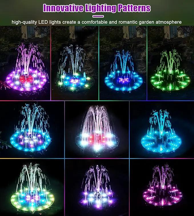 SZMP Solar Fountain 4W Bird Bath Fountains Upgraded 60 LED Lights, Solar Powered Fountain Pump Built-in 4000 Battery with 7 Nozzle & 4 Fixer, Solar Water Fountain for Garden, Bird Bath, Pool, Pond by GreenHaven Gardens