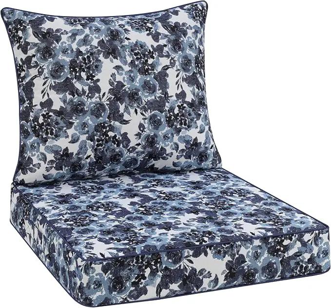 Favoyard Outdoor Seat Cushion 19 x 19 x 3 in Waterproof Pattern Fade Resistant Cover Removable Patio Furniture Cushions Deep Seat & Back Cushion Set with Adjustable Straps for Patio Chair Sofa Couch by GreenHaven Gardens