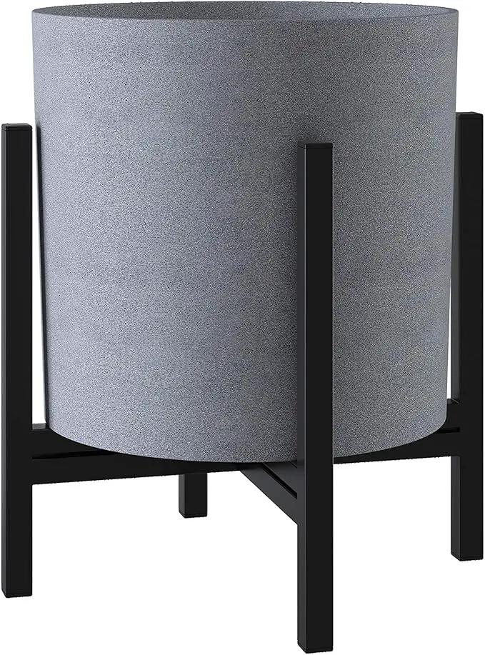FaithLand Plant Pot 10 inch - Perfectly Fits Mid-Century Modern Plant Stand - Drainage Plug and Drainage Mesh Screen - Gray Planter Pot by GreenHaven Gardens
