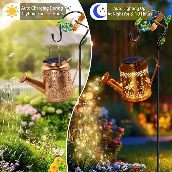 Solar Powered Dragonfly Watering Can Lights Waterproof Outdoor Garden Decor with Shepherd Hook, Hanging Patio Lights for Yard, Porch, Backyard Perfect Gardening & Birthday Gift for Women, Mom, Grandma by GreenHaven Gardens