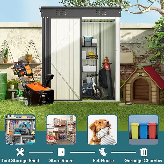 Gizoon 5 'x 3'Outdoor Storage Shed with Singe Lockable Door,Galvanized Metal Shed with Air Vent Suitable for The Garden,Tiny House Storage Sheds Outdoor for Backyard Patio Lawn-Dark Gray by GreenHaven Gardens