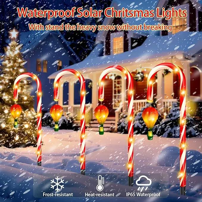12 Pack Outdoor Solar Christmas Decorations, 180 Bright LED Solar Candy Cane Christmas Lights 8 Lighting Modes, Waterproof Outside Xmas Decorations with Lantern Decor Lights for Pathway Yard Garden by GreenHaven Gardens
