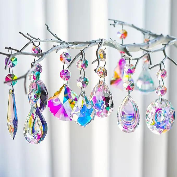 H&D HYALINE & DORA 10pcs Coloful Crystal Chandelier Lamp Lighting Drops Pendants Prisms Hanging Glass Prisms Parts Suncatcher Home Car Decor by GreenHaven Gardens