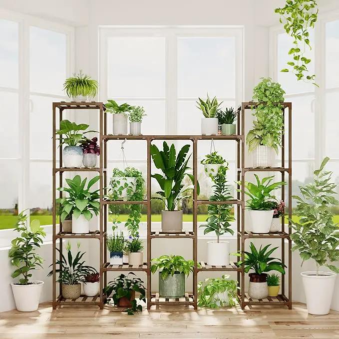 Bamworld Large Hanging Plant Stand Indoor Tall Plant Shelf Outdoor 14 Pots Large Plant Rack for Living Room Patio, Balcony and Garden by GreenHaven Gardens