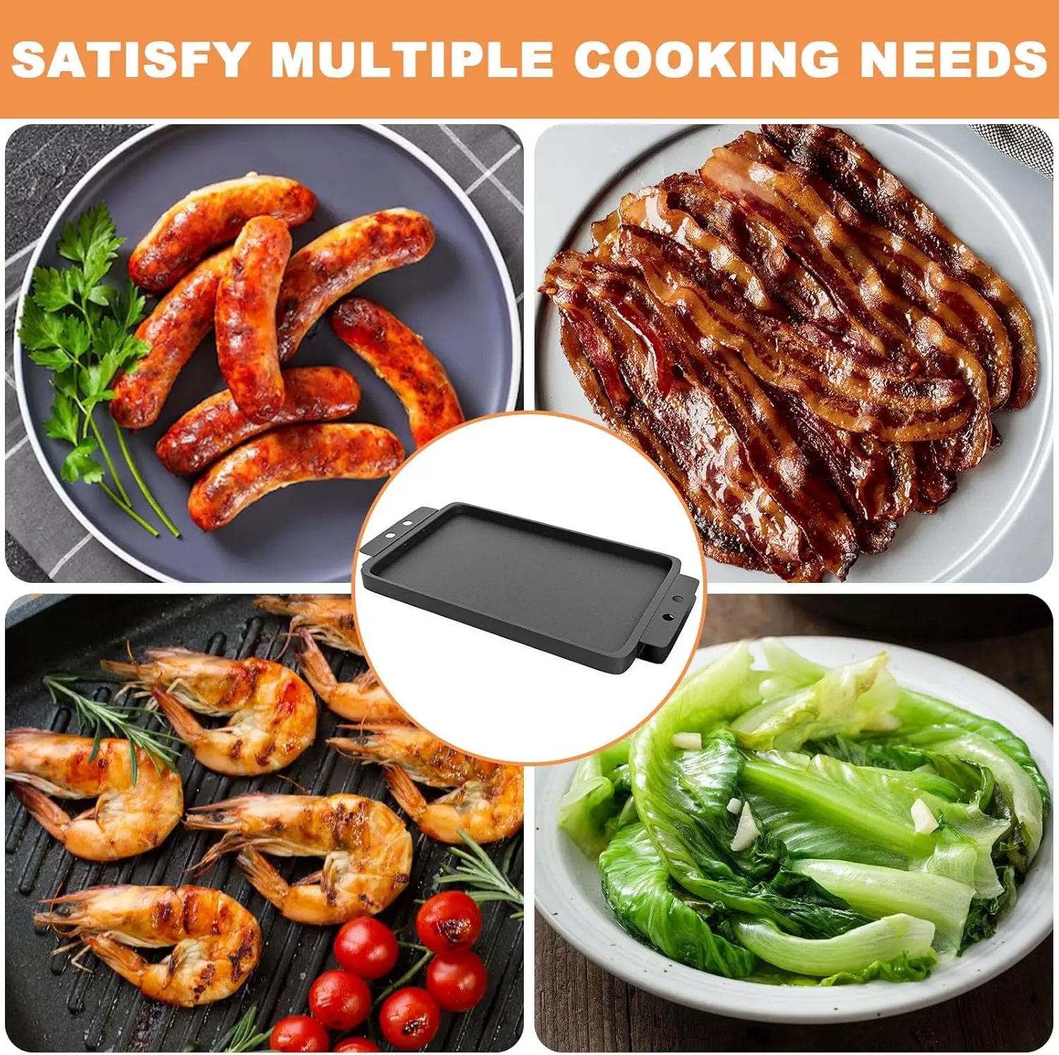 Grill Flat TopGriddle Universal, Cast Iron Griddle for Gas Grill, 17" x 10" Stovetop Griddle, GriddlePan for Stove Top, GrillGriddle for Charcoal/Electric/Gas Grills, Stove, Tailgating, Camping by GreenHaven Gardens