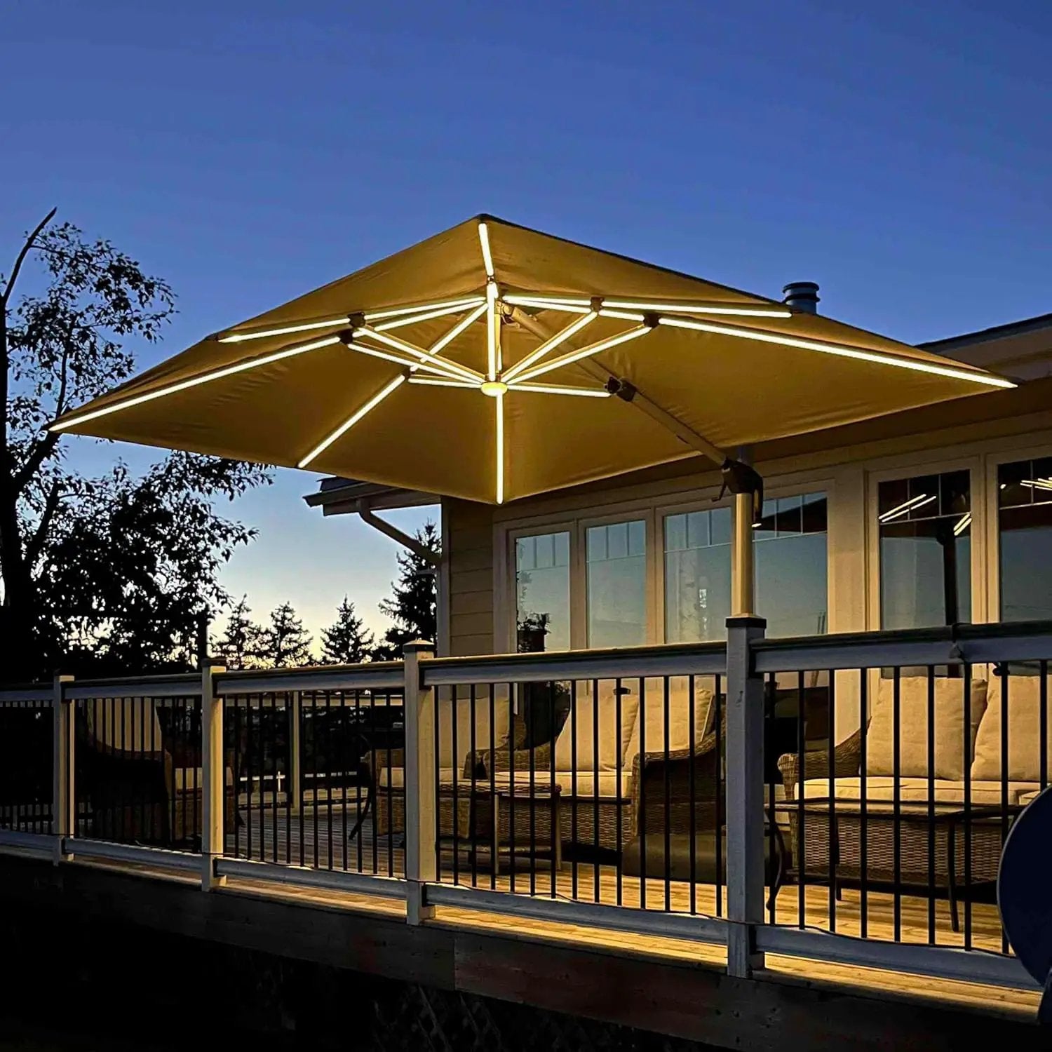 PURPLE LEAF 10 Feet Double Top Deluxe Solar Powered LED Square Patio Umbrella Offset Hanging Umbrella Outdoor Market Umbrella Garden Umbrella, Beige by GreenHaven Gardens