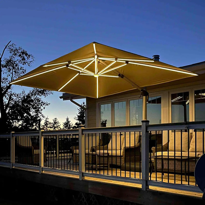 PURPLE LEAF 10 Feet Double Top Deluxe Solar Powered LED Square Patio Umbrella Offset Hanging Umbrella Outdoor Market Umbrella Garden Umbrella, Beige by GreenHaven Gardens
