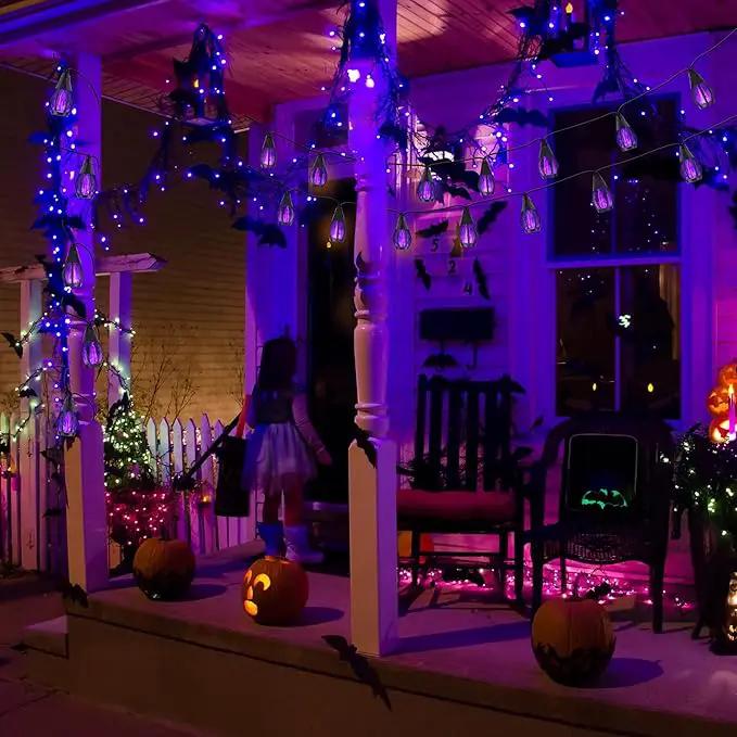 Solar Halloween Lights Outdoor, 13Ft Outdoor String Lights with 10 Flickering Flame Bulb, Waterproof Solar Powered Purple Halloween Lights LED Flame Lights for Halloween Decorations Yard Patio Garden by GreenHaven Gardens