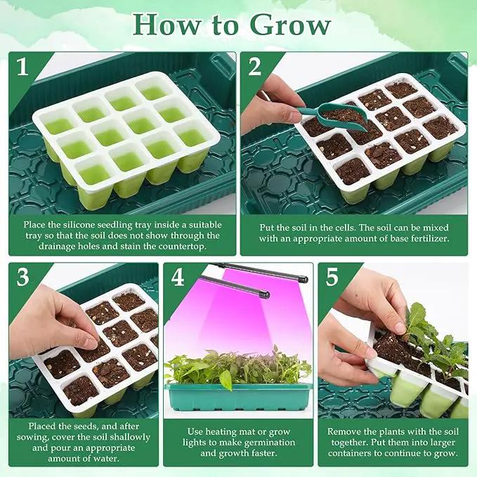 10pcs Reusable Seed Starter Tray, 120 Cells Seed Starter Kit, Silicone Seedling Starter Trays for Starting Plant Seeds with Flexible pop-Out Cells, Indoor Gardening Plant Germination Trays by GreenHaven Gardens
