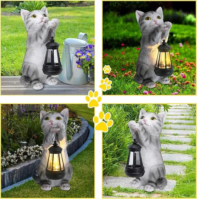 Afirst Solar Cat Statue Garden Decor, Outdoor Statue Decor with Solar Lantern Lovely Cat Figurine Patio Lawn Yard Art Ornaments Housewarming Gift by GreenHaven Gardens