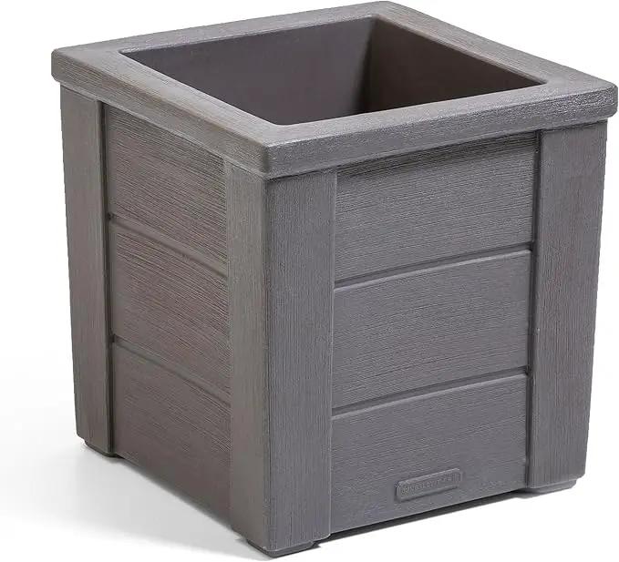 Step2 Lakewood Square Planter Box, Outside All-Season All-Weather Gardening Pot for Patio and Front Porch, Dark Cedar, 2-Pack by GreenHaven Gardens