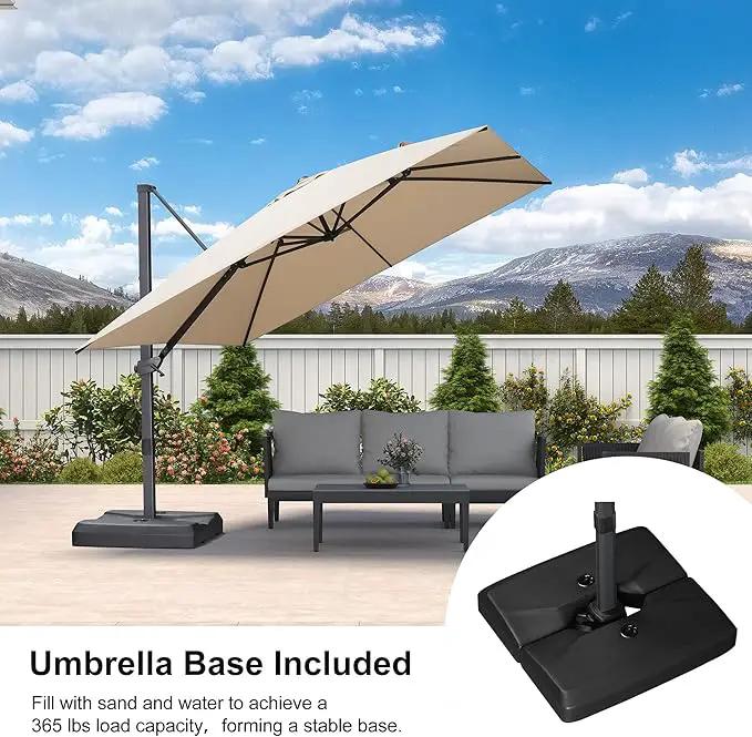 PURPLE LEAF 10' × 10' Patio Cantilever Umbrella with Base Outdoor Square Adjustable Offset Umbrellas with 360-degree Rotation and 8 Heavy Duty Metal Ribs for Garden Deck Pool Beige by GreenHaven Gardens