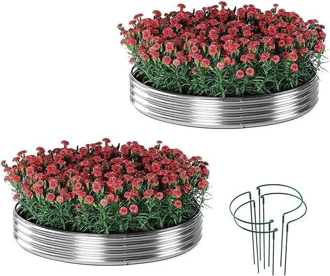 Galvanized Metal Planter Round Raised Garden Bed Kit for Gardening Outdoor，3x3x1ft 2 Grow Garden Box Raised Flower Bed，Round Galvanized Planter Outdoor Large Metal Fire Pit Ring by GreenHaven Gardens