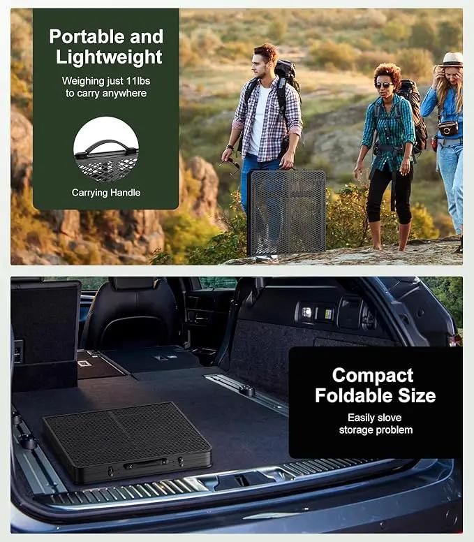 Foldable Grill Table with Mesh Desktop, 200lbs 4Ft Portable Folding Table, Height Adjustable Metal Table for Ourdoor, Camping, Picnic, BBQ and Beach, RV, 47.24" L x 23.62" W by GreenHaven Gardens