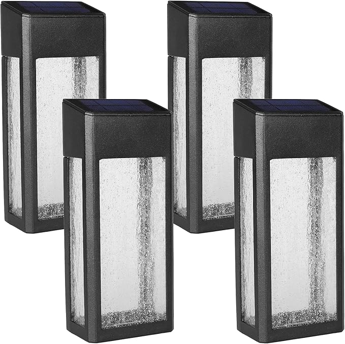 GOODFOEVER 4 Pack Solar Fence Lights Solar Post Accent Light/Wall Light for Outdoor, Yard, Fence, Porch and Garage, Body in Aluminum and Glass Waterproof by GreenHaven Gardens