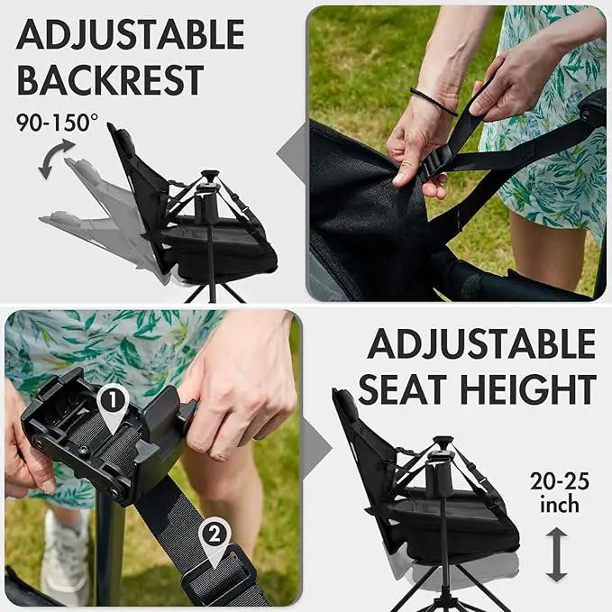 Portal Hammock Camping Chair, Portable Outdoor Swinging Chairs, Rocking Chair for Adults with Adjustable Back and Height for Lawn, Backyard, Patio, Supports 400 lbs, Breathable Mesh High Back, Black by GreenHaven Gardens