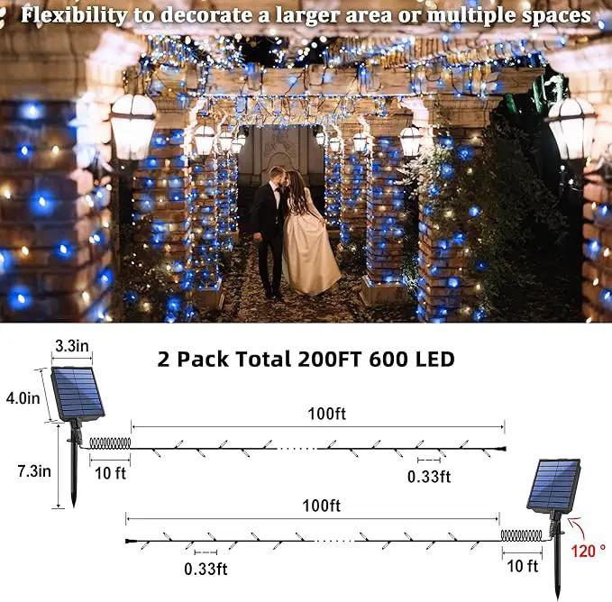 2-Pack 200FT Solar String Lights for Outside, 600 LED Extra-Bright Outdoor Light With 19 Modes & Timer, Waterproof Fairy Lights for Garden Patio Tree Christmas Decorations Blue & White by GreenHaven Gardens